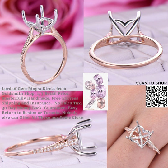 Reserved for Laura  Diamond Semi Mount Ring Double Prongs 18K Yellow Gold Cushion 12mm