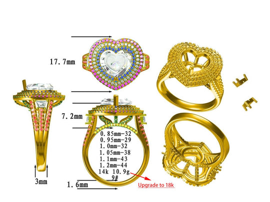 Reserved for Lester- Heart Triple Halo Diamond Semi Mount Ring 18k Yellow Gold