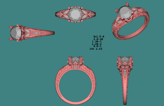 Reserved for Lisa - Custom Vintage Style Diamond Engagement Ring 14K Rose Gold