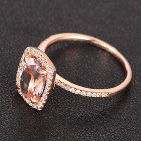 Reserved for lokasurf, 7x9mm oval morganite cushion halo ring - Lord of Gem Rings