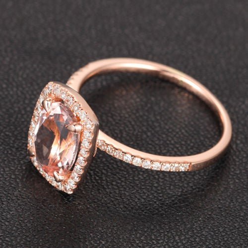 Reserved for lokasurf, 7x9mm oval morganite cushion halo ring - Lord of Gem Rings