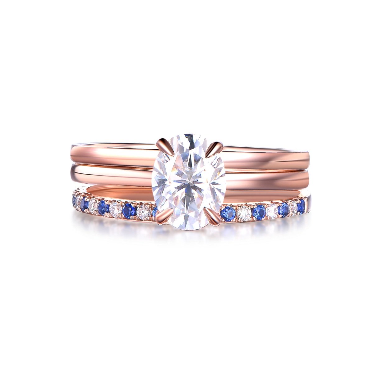 Reserved for Lottie- 6x8mm Oval Moissanite Engagement Ring 10K Rose Gold & Matching Bands - Lord of Gem Rings