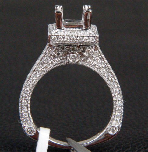 Reserved for Luke Custom Diamond Semi Mount Ring 14K White Gold Emerald 6.93 x 6.24mm - Lord of Gem Rings
