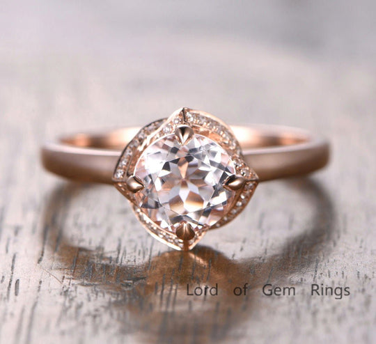 Reserved for Luke: Round Morganite Engagement Ring Pave VS Diamond Wedding 18K Rose Gold 7mm