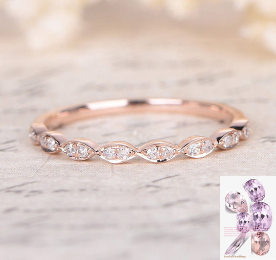 Reserved for Meagan Art Deco Diamond Wedding Band Half Eternity 14K Rose Gold