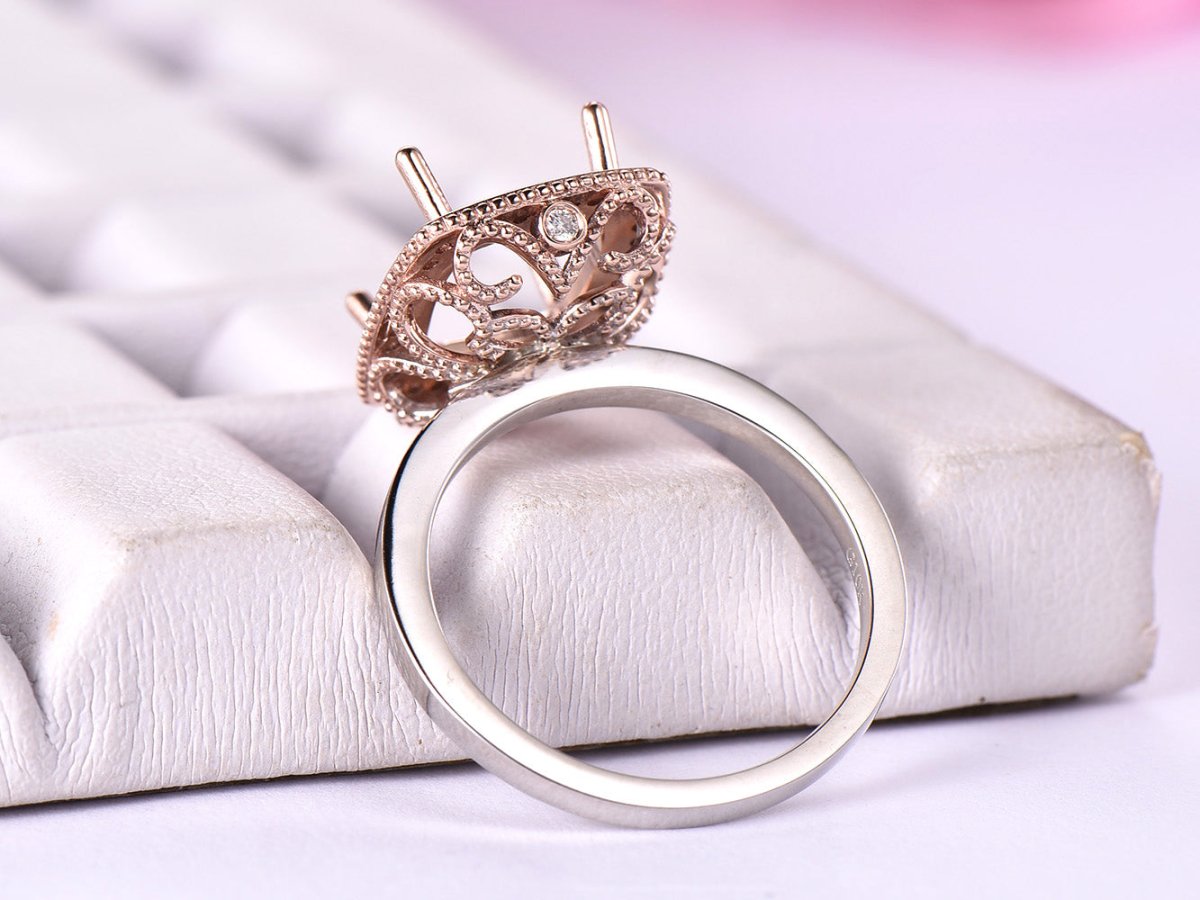 Reserved for Megan W- Custom Diamond Semi Mount Ring 10K White Gold Cushion Halo - Lord of Gem Rings