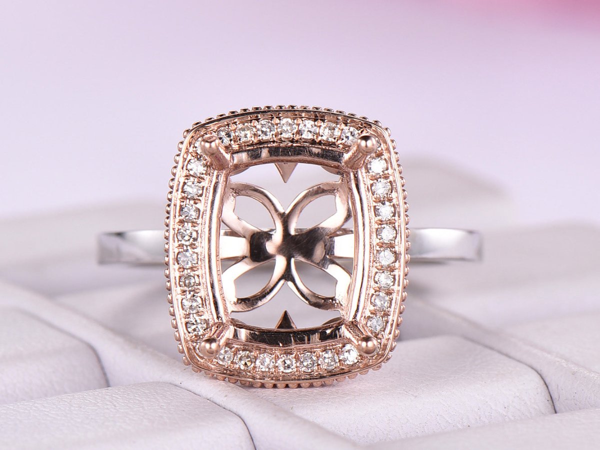 Reserved for Megan W- Custom Diamond Semi Mount Ring 10K White Gold Cushion Halo - Lord of Gem Rings