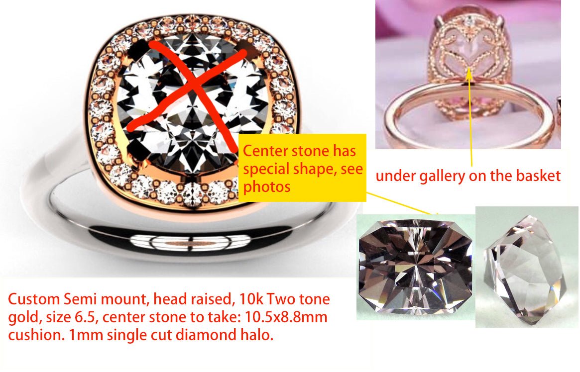 Reserved for Megan W- Custom Diamond Semi Mount Ring 10K White Gold Cushion Halo - Lord of Gem Rings