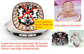 Reserved for Megan W- Custom Diamond Semi Mount Ring 10K White Gold Cushion Halo - Lord of Gem Rings