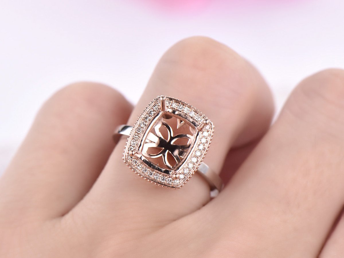 Reserved for Megan W- Custom Diamond Semi Mount Ring 10K White Gold Cushion Halo - Lord of Gem Rings