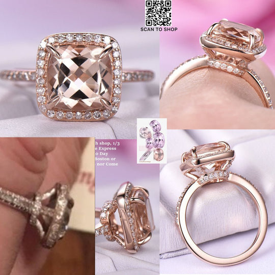 Reserved for melanie Semi Mount Ring Diamond Cushion Halo 14K White Gold Round 7mm