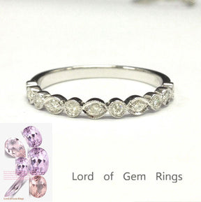 Reserved for Melissa, Moissanite Wedding Band Half Eternity Anniversary Ring 14K White Gold Art Deco - Lord of Gem Rings