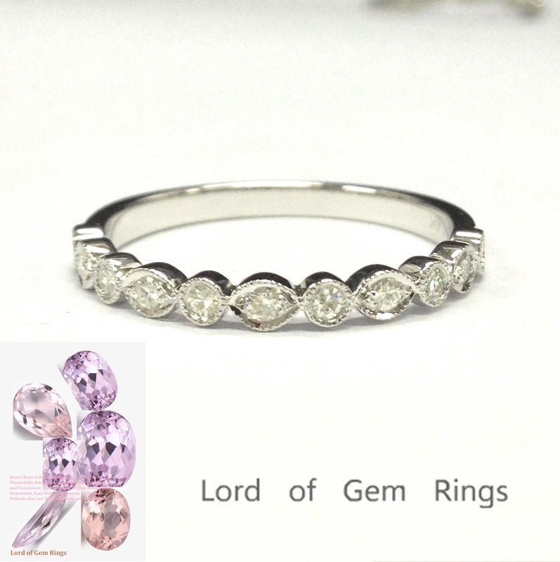 Reserved for Melissa, Moissanite Wedding Band Half Eternity Anniversary Ring 14K White Gold Art Deco - Lord of Gem Rings