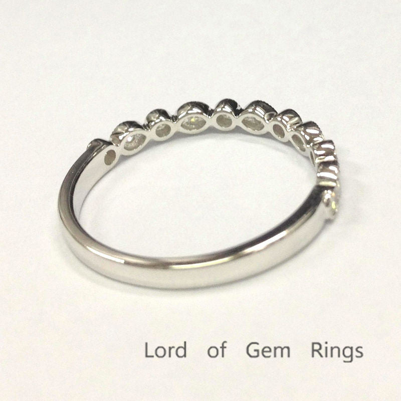 Reserved for Melissa, Moissanite Wedding Band Half Eternity Anniversary Ring 14K White Gold Art Deco - Lord of Gem Rings