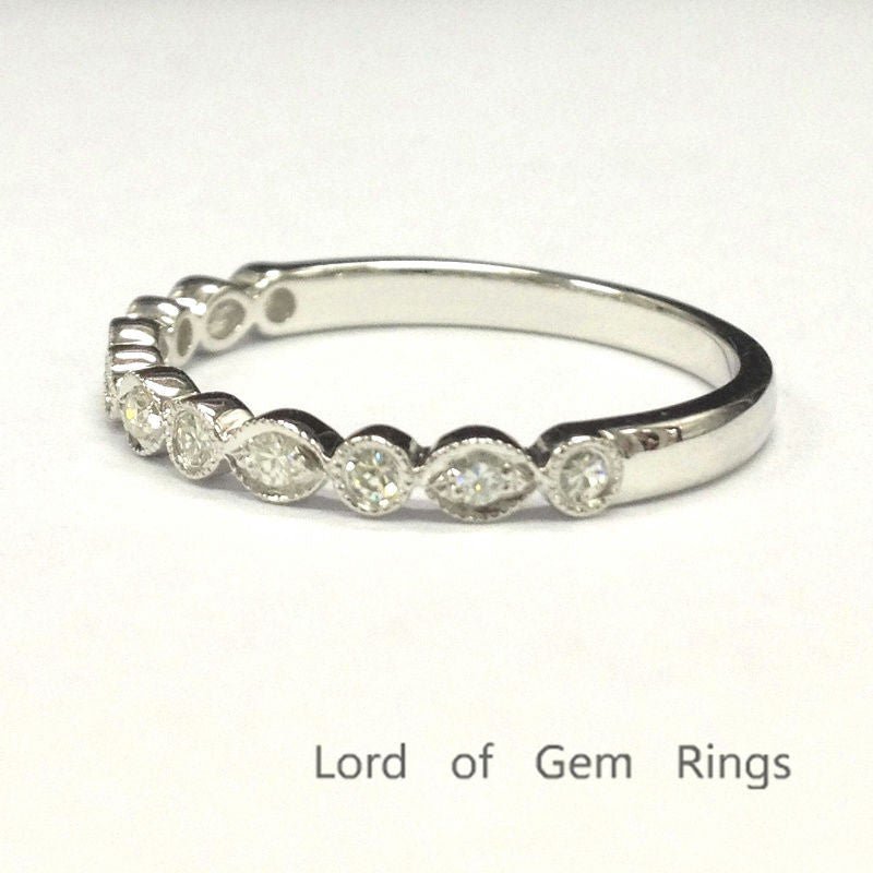 Reserved for Melissa, Moissanite Wedding Band Half Eternity Anniversary Ring 14K White Gold Art Deco - Lord of Gem Rings