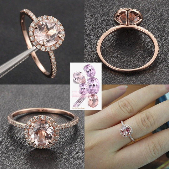 Reserved for Michael Engraving labor for  Round Morganite Ring 14K Yellow Gold 7mm