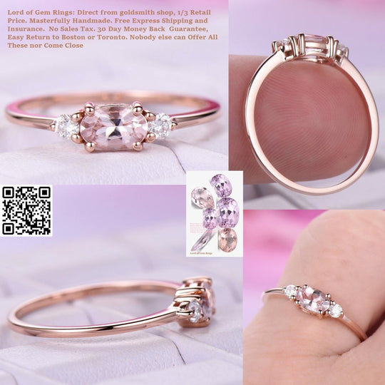 Reserved for Miko Dainty Oval Morganite  Ring VS Side diamonds 18K Rose Gold 4x6mm