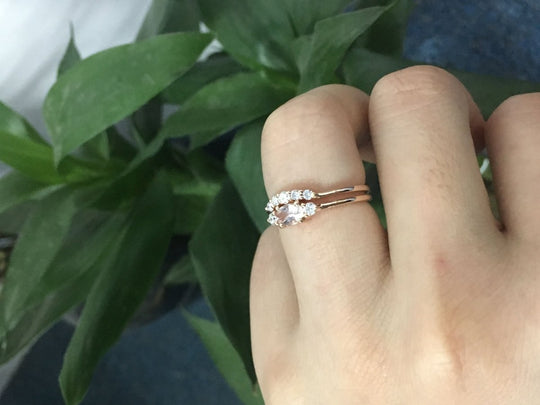 Reserved for Misty,payments, Oval Morganite Ring Bridal Sets Contoured Diamond Wedding Band 14K Gold