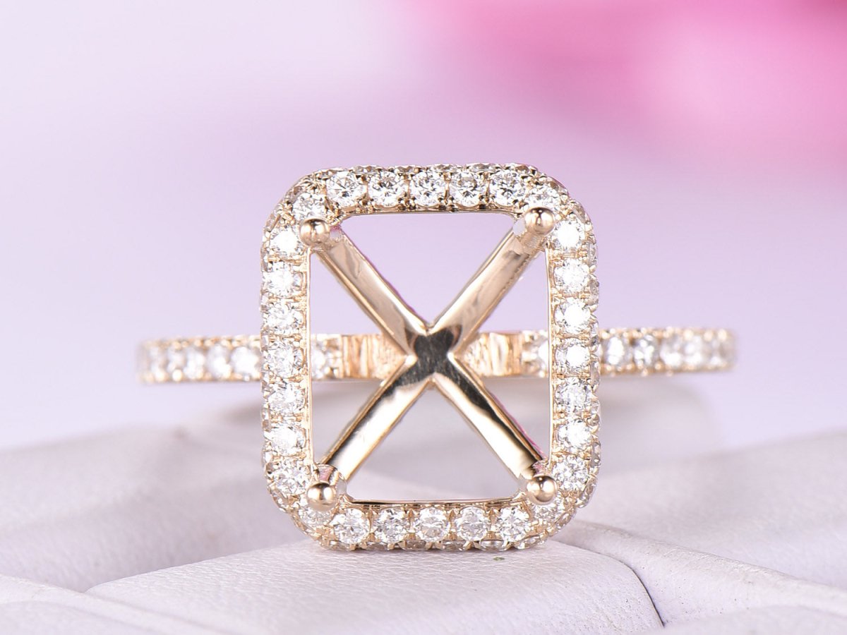 Reserved for Monica - F1 Moissanite 8x10mm Radiant Cut with Pave FULL CUT Diamond Halos 3/4 Eternity - Lord of Gem Rings
