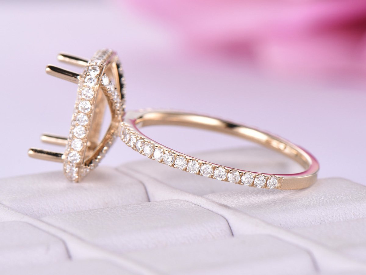 Reserved for Monica - F1 Moissanite 8x10mm Radiant Cut with Pave FULL CUT Diamond Halos 3/4 Eternity - Lord of Gem Rings