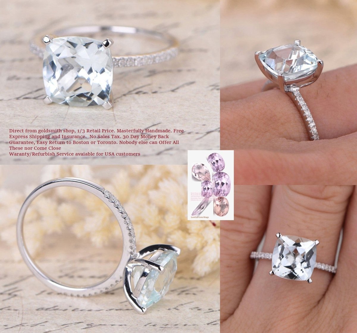 Reserved for msgi Custom 10K White Gold Semi Mount Ring Cushion 9.15mm - Lord of Gem Rings