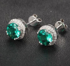 Reserved for Neil, replacement, Round Emerald Stud Earring Diamonds Halo - Lord of Gem Rings