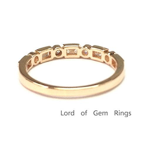Reserved for Nikki Custom Open End Baguette/Round Diamond Wedding RIng 14K Rose Gold - Lord of Gem Rings