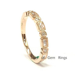 Reserved for Nikki Custom Open End Baguette/Round Diamond Wedding RIng 14K Rose Gold - Lord of Gem Rings