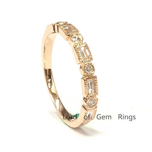 Reserved for Nikki Custom Open End Baguette/Round Diamond Wedding RIng 14K Rose Gold - Lord of Gem Rings