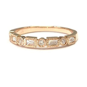 Reserved for Nikki Custom Open End Baguette/Round Diamond Wedding RIng 14K Rose Gold - Lord of Gem Rings