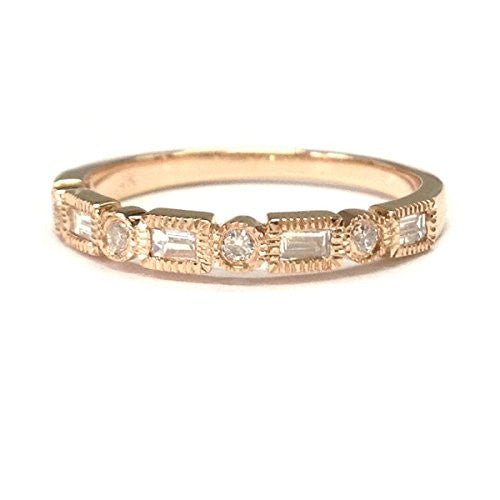 Reserved for Nikki Custom Open End Baguette/Round Diamond Wedding RIng 14K Rose Gold - Lord of Gem Rings
