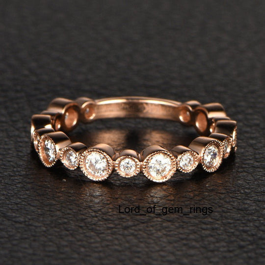 Reserved for nthnpo.efmu1lh   Bezel  Diamond Wedding Eternity Ring 14K Rose Gold Milgrain