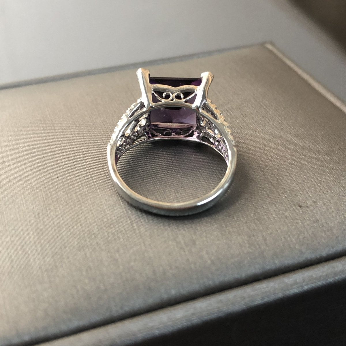 Reserved for Oleg - Princess Amethyst Engagement Ring Pave Diamond Wedding 14K White Gold 10.5mm - Lord of Gem Rings