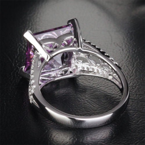 Reserved for Oleg - Princess Amethyst Engagement Ring Pave Diamond Wedding 14K White Gold 10.5mm - Lord of Gem Rings