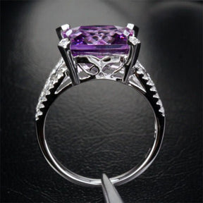 Reserved for Oleg - Princess Amethyst Engagement Ring Pave Diamond Wedding 14K White Gold 10.5mm - Lord of Gem Rings