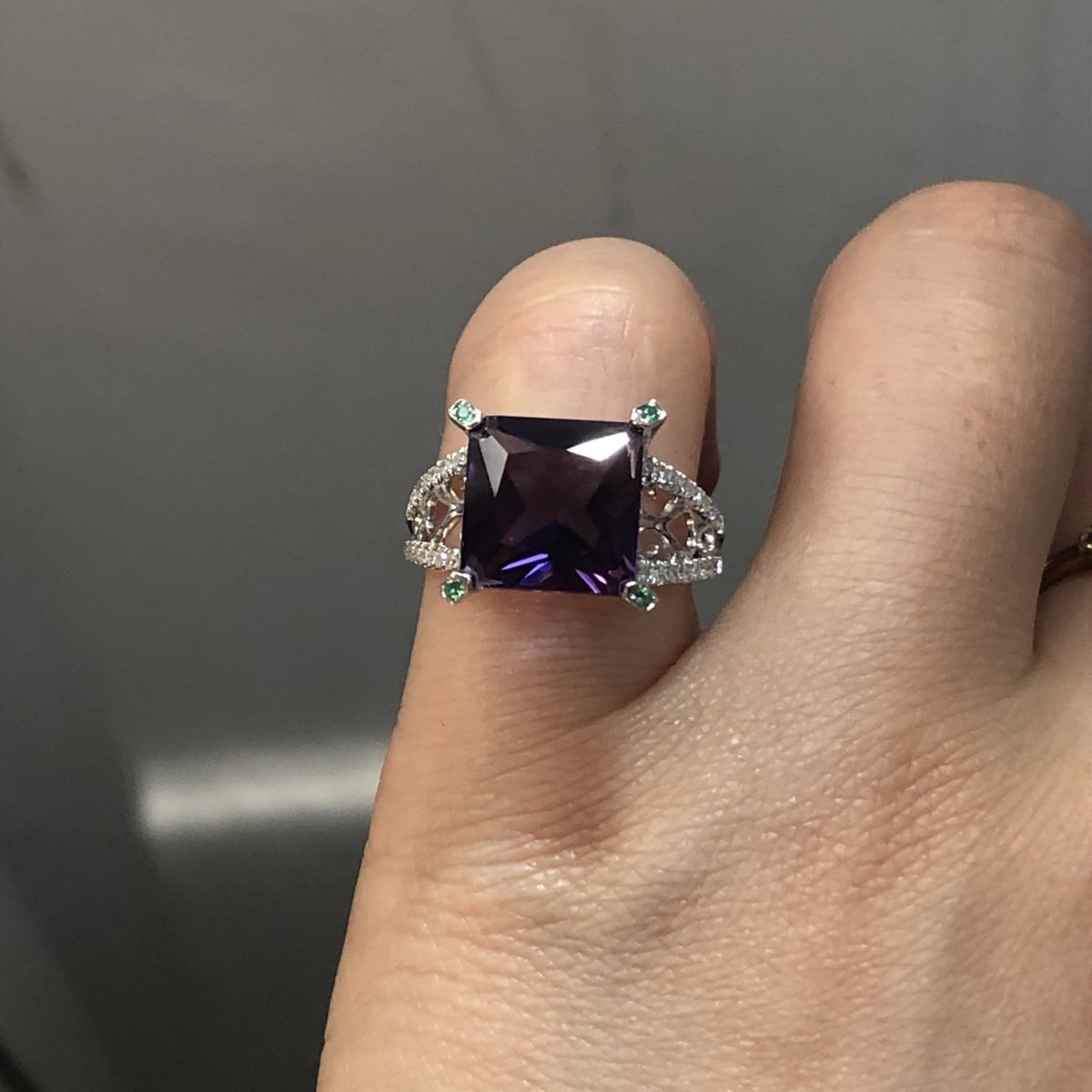 Reserved for Oleg - Princess Amethyst Engagement Ring Pave Diamond Wedding 14K White Gold 10.5mm - Lord of Gem Rings