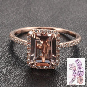 Reserved for oneionegemm Emerald Cut Morganite Engagement Ring Pave Diamond 14K Rose Gold - Lord of Gem Rings