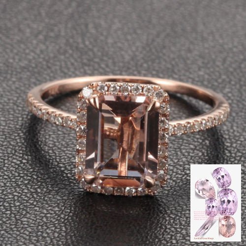 Reserved for  oneionegemm Emerald Cut Morganite Engagement Ring Pave Diamond 14K Rose Gold