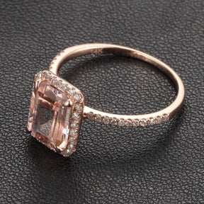 Reserved for oneionegemm Emerald Cut Morganite Engagement Ring Pave Diamond 14K Rose Gold - Lord of Gem Rings
