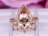 Reserved for Orlando- 8x12mm Pear Morganite Ring Diamond Tiara Wedding Bridal Set - Lord of Gem Rings