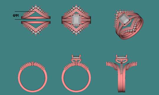 Reserved for Patricia - Custom Matching Tiara Bands for Emerald Cut Morganite Engagement Ring Pave Diamond Halo 14K Rose Gold 6x8mm