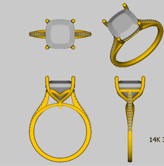 Reserved for Piper 1st payment, Custom Diamond Semi Mount Ring  14K Two Tone Gold 10mm Cushion