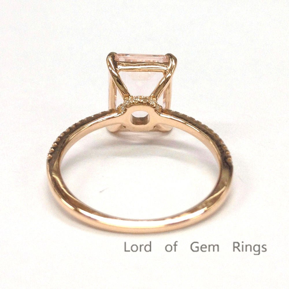Reserved for ponbixda Emerald Cut Morganite Engagement Ring 14K Rose Gold 10x12mm - Lord of Gem Rings