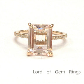 Reserved for ponbixda Emerald Cut Morganite Engagement Ring 14K Rose Gold 10x12mm - Lord of Gem Rings