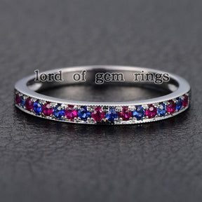 Reserved for Promise: Pave Ruby/Sapphire Wedding Band Half Eternity Anniversary Ring 14K White Gold - Lord of Gem Rings