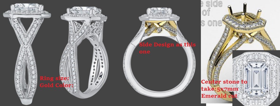 Reserved for rachael Cusotm Diamond Semi Mount Ring Milgrian Split Shank 14K White Gold - Lord of Gem Rings
