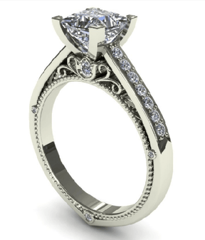 Reserved for rebecca Princess Moissanite Engagement Ring 14K White Gold - Lord of Gem Rings