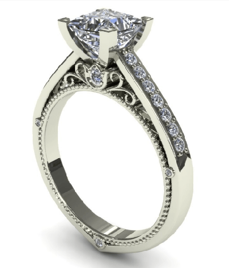 Reserved for rebecca Princess Moissanite Engagement Ring 14K White Gold