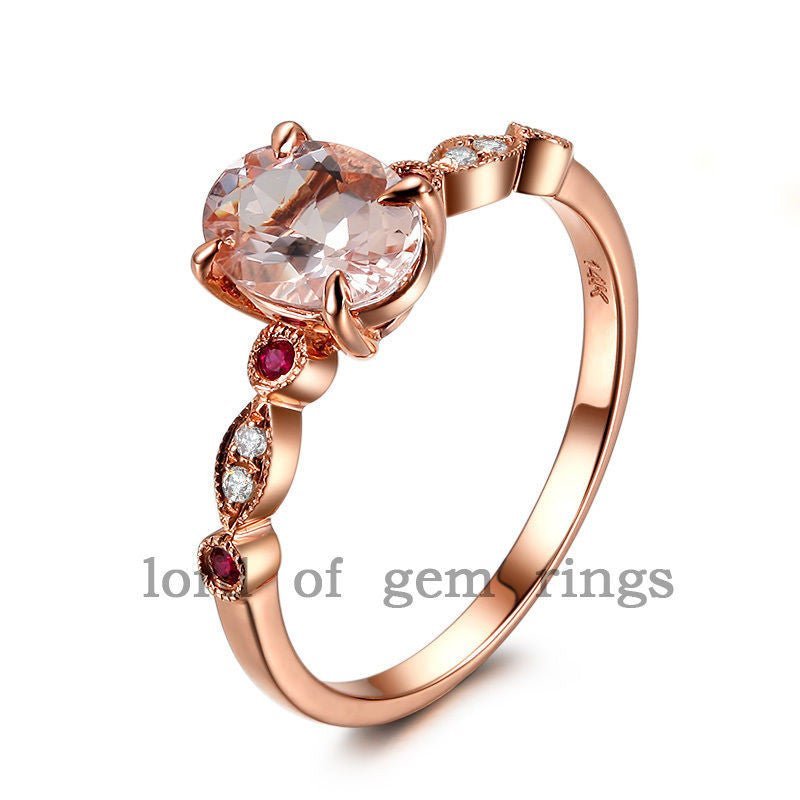 Reserved for Rick Oval Morganite Engagement Ring Diamond 14K Rose Gold 6x8mm Rush Delivery - Lord of Gem Rings