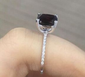 Reserved for Rosie Cushion Garnet Ring Pave Moissanite Shank 14K White Gold,8mm - Lord of Gem Rings